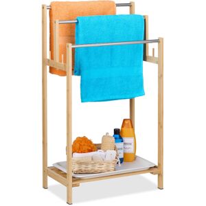 Relaxdays - Towel Rail, 3 Bars & Shelf, Bamboo & Metal, HxWxD: 90 x 51 x 30.5 cm, Free-Standing, Shower Rack, Natural