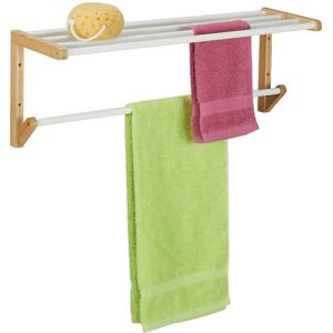Towel Rail for the Wall, Wall-Mounted Bathroom Rack with Four Bars, Bamboo, HxWxD: 25x70x20 cm, Natural/White - Relaxdays