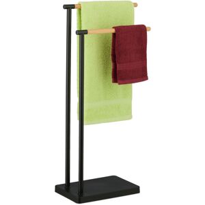Relaxdays - Towel Rail, Standing, Drying Rack with 2 Bars, 78 x 36.5 x 20 cm, Bathroom, Stainless Steel, Bamboo, Black
