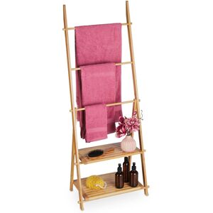 Relaxdays - Towel Stand Bamboo, 3 Bars, 2 Storage Shelves, hwd: 134 x 53 x 31.5 cm, Free-Standing, Bathroom Rack, Natural