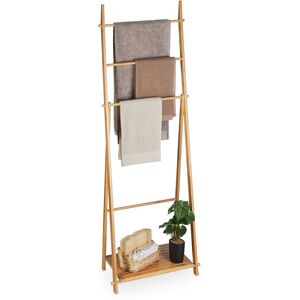 Relaxdays - Towel Stand Bamboo, 4 Bars and a Storage Shelf, hwd: 153 x 53.5 x 30 cm, Free-Standing, Bathroom Rack, Natural