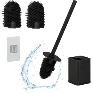 Toilet Brush with Wall Holder, Adhesive, 40 x 9.5 x 10 cm, Flat, Antibacterial, Stainless Steel, tpr, Black - Relaxdays