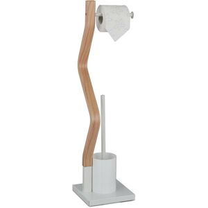 Wc Accessories Set, Standing Toilet Paper Holder, Replaceable Brush & Holder, 75x18.5x18.5cm, White/natural - Relaxdays