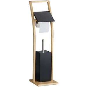 Relaxdays WC Set, Standing Toilet Paper Holder, Brush with Holder, Bathroom Accessory, 74 x 20 x 20 cm, Black/Natural