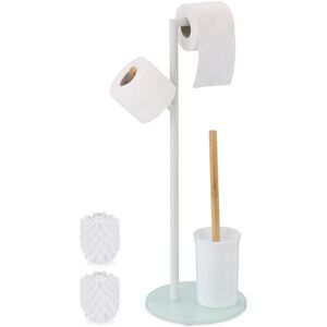 Relaxdays - wc Set, HxWxD: 64 x 27 x 22 cm, Free-standing Roll & Brush Holder, Replacement Heads, Stainless Steel, White