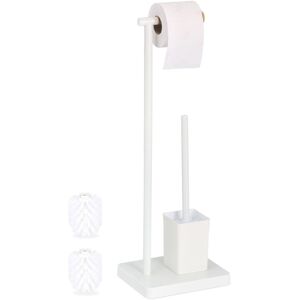 Relaxdays - wc Set, HxWxD: 66.5 x 23 x 18 cm, Free-standing Toilet Roll & Brush Holder, Stainless Steel, White