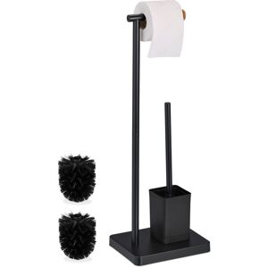 Relaxdays - wc Set, HxWxD: 66.5 x 23 x 18 cm, Free-standing Toilet Roll & Brush Holder, Stainless Steel, Black