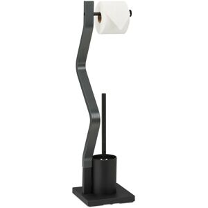 Relaxdays - wc Set, Standing Toilet Paper Holder, Brush with Holder, Bathroom Accessory, 75 x 18.5 x 18.5 cm, Black/Grey