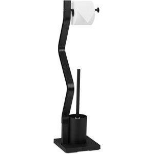 Relaxdays - wc Set, Standing Toilet Paper Holder, Brush with Holder, Bathroom Accessory, hwd: 75 x 18.5 x 18.5 cm, Black