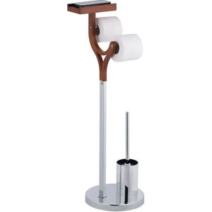Relaxdays - wc Set, Standing, Toilet Paper Roll, Brush with Holder, Bathroom Accessory, 84 x 25 x 30 cm, Silver/Brown