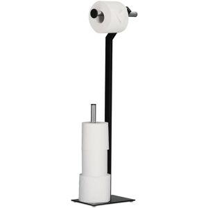 WC-Set Toilet Paper Holder Free Standing, Toilet Roll Butler Spares Organiser h x w x d: 72 x 23 x 13, 5 cm, Black/Chrome - Relaxdays
