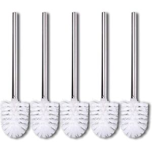 BEIJIYI Replacement Brushes, 5 Pack, Toilet Brushes, White Head, Stainless Steel Handle, Polished Toilet Brushes