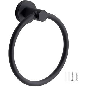 Linghhang - Towel Rack, 304 Stainless Steel Frosted Black Wall Mounted Towel Ring, Round Towel Holder for Bathroom, Kitchen (Black)