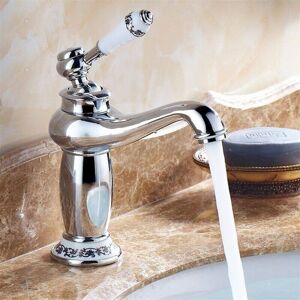 IKODM Retro Basin Faucet Ceramic Brass Sink Faucet Antique Vintage Mixer Tap Cold/Hot Water Tap Replacement Decoration for Kitchen Bathroom Silver