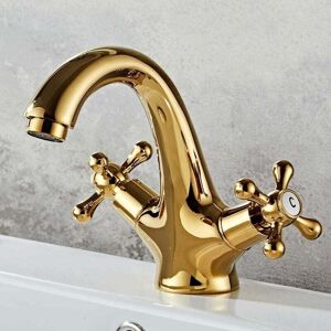 Gotrays - Retro Bathroom Sink Faucet Two Handle Mixer Tap Vintage Antique Brass Basin Mixer Tap with Cross Handle Elegant Design and Single Holes