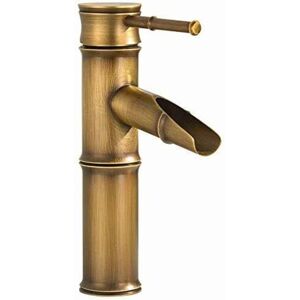 Tinor - Retro Brass Basin Faucet, Bathroom Faucet for Sinks, Retro Single Handle Basin Faucet, Retro Waterfall Bamboo Pattern Bathroom Sink Faucet,