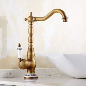 Tinor - Retro Single Handle Basin Faucet Bathroom Sink Faucet, Ceramic Handle Bathroom Sink Faucet Kitchen Sink Faucet (Antique Brass, High)