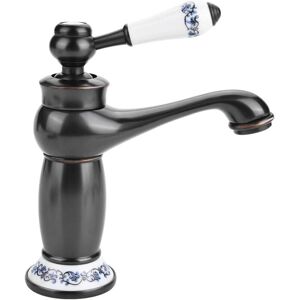 GOTRAYS Retro Single Handle Basin Faucet Brass & Ceramic Sink Faucet Blue and White Porcelain Long Neck Vintage Floral with Inlet Cold/Hot Water Tap Kitchen