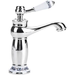 Gotrays - Retro Single Handle Basin Faucet Brass Ceramic Sink Faucet Blue and White Porcelain Long Neck Vintage Floral with Inlet Cold/Hot Water Tap