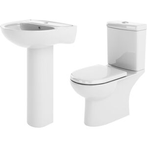 Ridley Ceramic Bundle with Compact Toilet Pan and Cistern, Soft Close Seat, 1 Tap Hole 560mm Basin and Full Pedestal Balterley