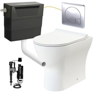 GRAVAHAUS Rimless d Shape Back to Wall Toilet Pan with Soft Close Seat & Concealed Cistern Chrome Plate Button