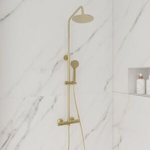 MANOCHOICE Fnx Bathrooms - Round Brushed Brass Thermostatic Shower Kit with Fixed Head and Handset