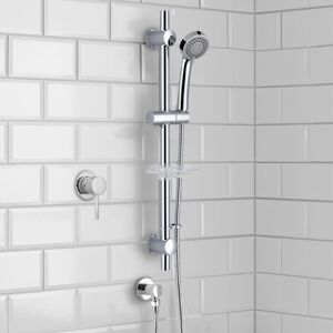Nes Home - Round Chrome Concealed Shower Mixer Valve, Slider Rail Kit with Handset & Elbow