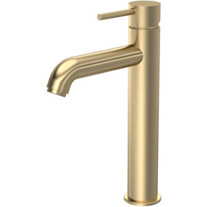 BALTERLEY Round Minimalist Tall Mono Basin Mixer Tap - Brushed Brass