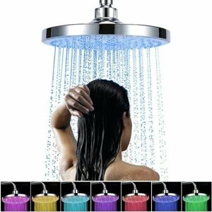 Dewdat - Round Rain Shower Head 7 Colors Automatic Change 8 Inch Stainless Steel High Pressure Bathroom led Rainfall Shower Head