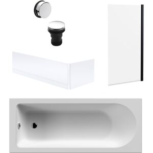 Balterley - Round Single Ended Bath Black Square Screen, Panels and Chrome Waste -1700x700mm