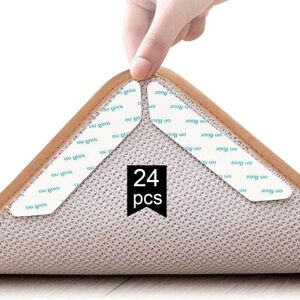 ZVD - Rug Grippers, 24 Pack Anti-Slip Rug, Anti-Curling Rug Corner Grippers, Anti-Curling Anti-Slip Rug, Reusable Anti-Slip Mat Sticker for Hardwood