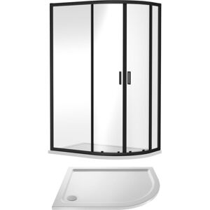 Balterley - 6mm Toughened Safety Glass Right Hand Offset Quadrant Shower Enclosure and Resin Shower Tray - 1200 x 800 x 1900mm - Matt Black Frame