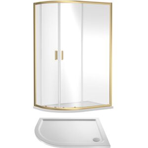 BALTERLEY 6mm Toughened Safety Glass Left Hand Offset Quadrant Shower Enclosure and Resin Shower Tray - 1200 x 800 x 1900mm - Brushed Brass Frame - White Tray