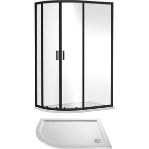Balterley - 6mm Toughened Safety Glass Left Hand Offset Quadrant Shower Enclosure and Resin Shower Tray - 1200 x 800 x 1900mm - Matt Black Frame