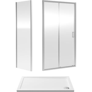 BALTERLEY 6mm Toughened Safety Glass Sliding Shower Door, Side Panel and Shower Tray - 1200 x 700 x 1900mm - Chrome Frame - White Tray