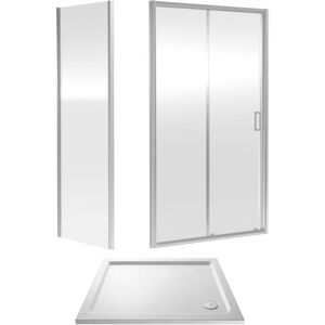 Balterley Sliding Shower Suite with 6mm Safety Glass Door, Side Panel & Resin Tray, 1000 x 900mm, Polished Chrome