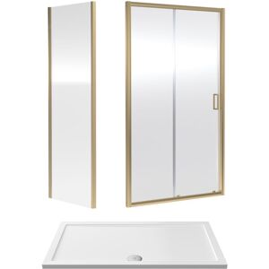 Balterley Sliding Shower Suite with 6mm Safety Glass Door, Side Panel & 1400 x 800mm Shower Tray in Brushed Brass Frame