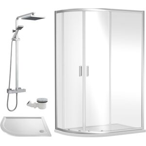 Balterley - Ruwa Shower Enclosure Bundle - Offset Left Quadrant, Tray, Square Shower & Waste - White/Chrome - 1200mm x 800mm