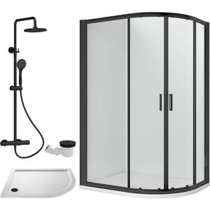 Balterley - Ruwa Shower Enclosure Bundle - Offset Right Quadrant, Tray, Round Shower & Waste - White/Black - 1200mm x 800mm