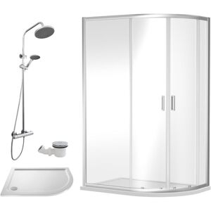 Balterley - Ruwa Shower Enclosure Bundle - Offset Right Quadrant, Tray, Round Shower & Waste - White/Chrome - 1200mm x 800mm