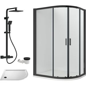 Balterley - Ruwa Shower Enclosure Bundle - Offset Right Quadrant, Tray, Square Shower & Waste - White/Black - 1000mm x 800mm