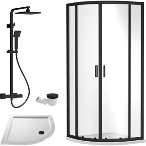 Balterley - Ruwa Shower Enclosure Bundle - Quadrant Enclosure, Tray, Square Shower Kit & Waste - White/Black - 900mm