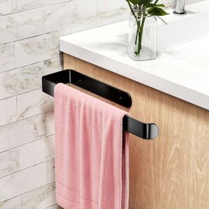 YMYNY Self-adhesive or drilled towel rail, waterproof and rust-proof aluminum kitchen towel holder, suitable for towels, rolls, toilet paper (black)
