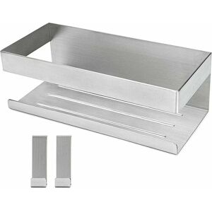 DEWDAT Self-Adhesive Shower Caddy Brushed Stainless Steel Shower Caddy-Adhesive Shower Caddy Bathroom Shelf SUS304 Stainless Steel-With 2 Hooks