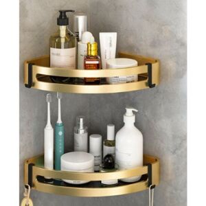 Linghhang - Set of 2 Corner Shower Caddy No Drilling Bathroom Shelf Adhesive Stainless Steel Triangle Storage Basket for Shampoo Soap with Hooks
