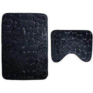 IKODM Set of 2 Non-Slip Bath Mats and Pedestal Mat for Bathroom Machine Washable (50 80+40 50cm) - Black
