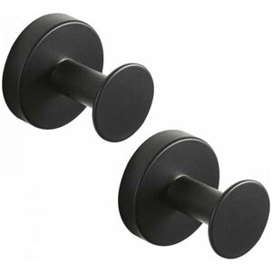 Set of 2 round bathrobe hooks made of stainless steel, black lacquered, wall-mounted, towel holder in modern style Ymyny