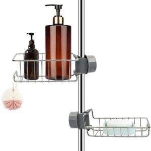 ALWAYSH Set of 2 Stainless Steel Shower Shelf Without Drilling, Stainless Steel Telescopic Bathroom Shelf, Shower Support Shelf, Soap Holder Shower Bar,