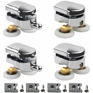 CYSLMUK Set of 4 double rollers - for sliding shower door, diameter 25 mm, injected zinc rollers, for bathroom, with bumpers and fixings