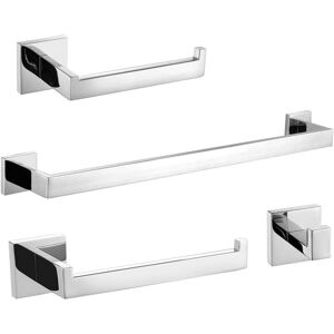 Linghhang - Set of 4 Shiny Stainless Steel Bathroom Accessories Toilet Paper Holder Robe Hook Wall Mount Polished Finish Polished Finish